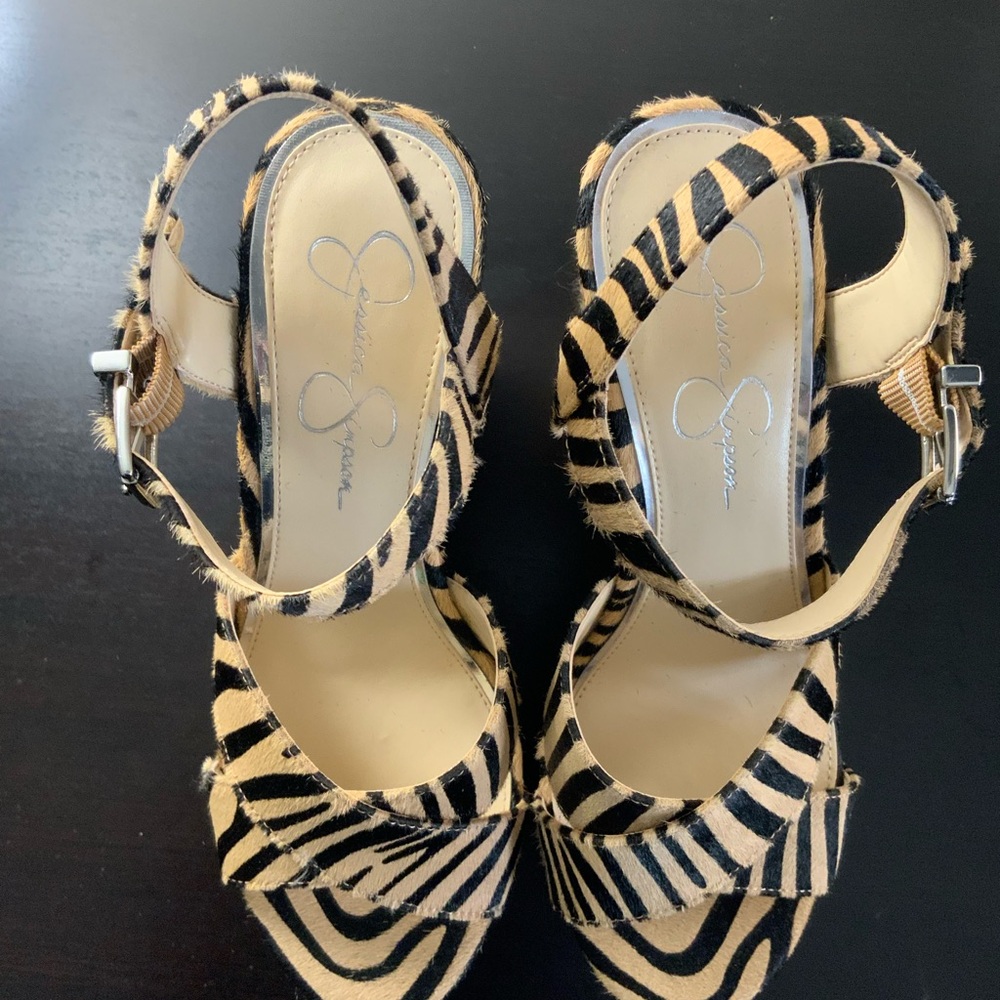 Jessica Simpson Black and Tan Zebra Heels